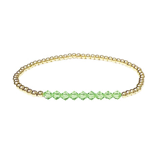Peridot Crystal Bar and 14k Gold Filled Beaded Bracelet hypoallergenic nickel free waterproof tarnish free