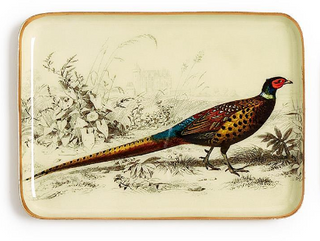 Pheasant Metal Tray Assorted brown red head gold rim enamel bird
