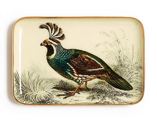 Pheasant Metal Tray Assorted brown and blue gold rim enamel bird