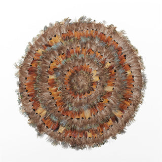Pheasant Park Decorative Mats Set of 6 round placemat mat feather brown beige black teal turquoise