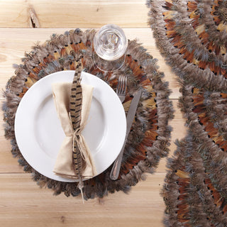 Pheasant Park Decorative Mats Set of 6 feather brown black turquoise teal beige placemat