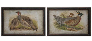Pheasant Print Assorted bird red neck muted aged brown frame wood