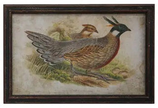 Pheasant Print Assorted blue bird aged brown wood frame