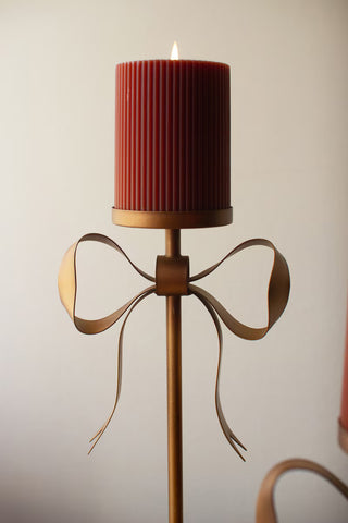Pillar Candle Stand with Bow Detail antique bronze