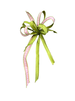 Pink Gingham Plaid and Grass Green Bow wired ribbon lime