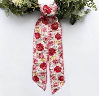 Pink & Yellow Mixed Roses & Poppy Poplin Sash with Polka Dot Backing 4"x56"