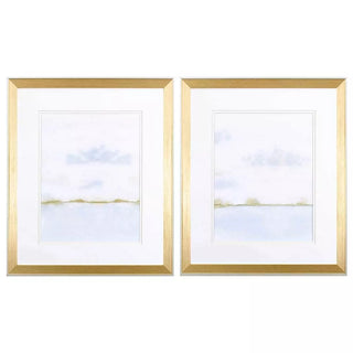 Placid Water Framed Art Assorted gold frame subtle blue white minimalistic