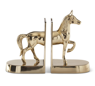 Polished Gold Metal Horse Bookend Set equestrian