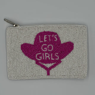Pouch with 'Let's Go Girls' design on a gray background