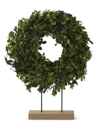 Preserved Boxwood Wreath on Spindle and Wood Base Assorted real nature green