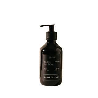 Preston Body Lotion, Leather in a sleek black pump bottle