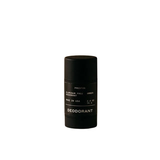 A black stick deodorant labeled 'Preston Deodorant' with white text.