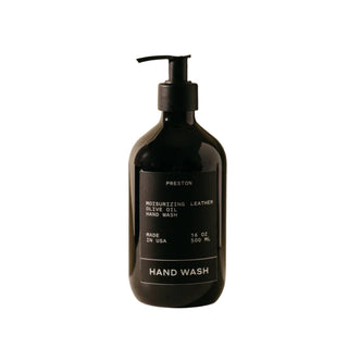 Preston Hand Wash, Leather in a sleek black pump bottle