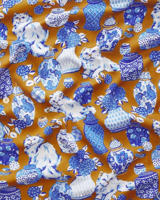 Printfresh Fancy Cat Satin Wildest Dreams Pajama Set in Tobacco
