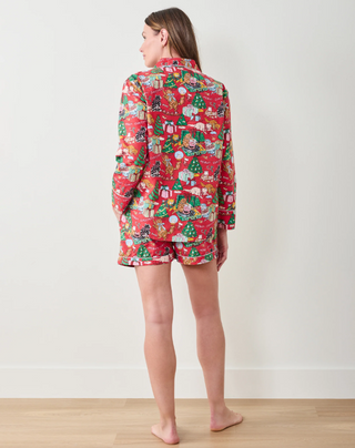 Printfresh Meowy Christmas Long Sleeve Top & Shorts Set in Red Bow