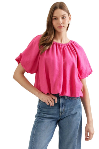 Puff Short Sleeve Top in Hot Pink