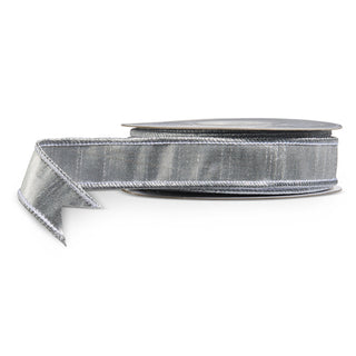 1" Silver Metallic Wired Ribbon - SOLD BY THE FOOT