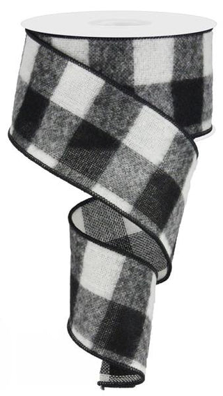 Black & White Buffalo Plaid Wool Wired Ribbon 2.5" SOLD BY THE FOOT