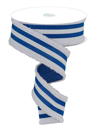 Blue & White Striped Wired Ribbon 1.5" SOLD BY THE FOOT