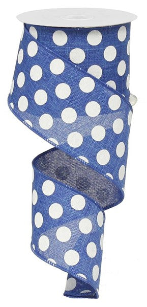 Royal Blue Wired Ribbon w/White Polka Dots 2.5" SOLD BY THE FOOT