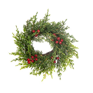 Real Touch Cedar & Red Berry Candle Ring 4"