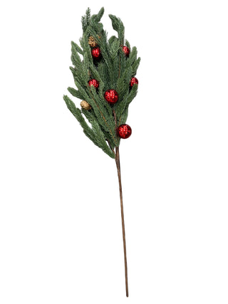 30"  Pine Stem with Red Ornaments & Mini Pinecones Christmas holiday evergreen