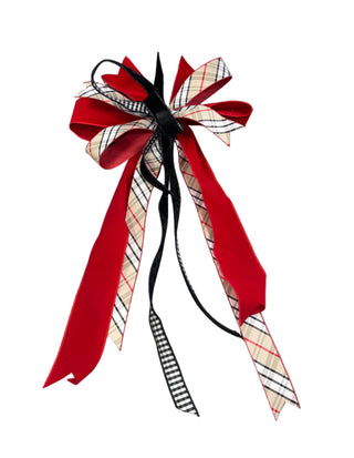 Red & Black with Red/Tan/Black Diagonal Plaid Bow black and white check