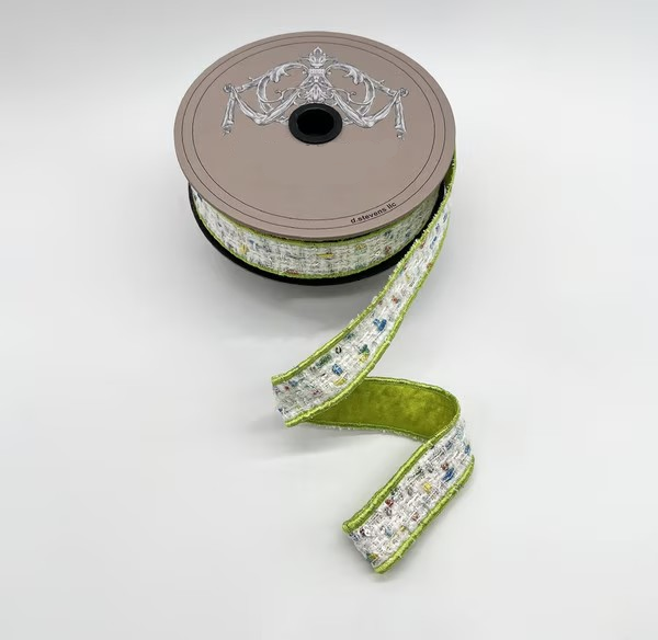 Red, Blue, Green & Yellow Color Splash Boucle Ribbon with Lime Back 1 ...