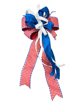 Red Gingham with Blue and White Bow white tweed royal blue Patriotic America