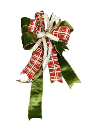 Red, Gold & Green Plaid with Velvet Bow forest green gold ivory Christmas