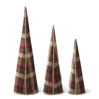 Red, Green & Black Plaid with Jute Trim Cone Tree Assorted