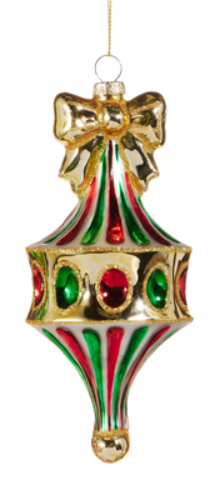 Red & Green Fairground Finial Ornament Assorted gold bow festive vintage