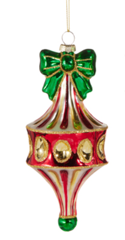 Red & Green Fairground Finial Ornament Assorted gold green bow vintage festive