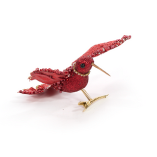 Red decorative bird figurine on a white background. Red Hummingbird