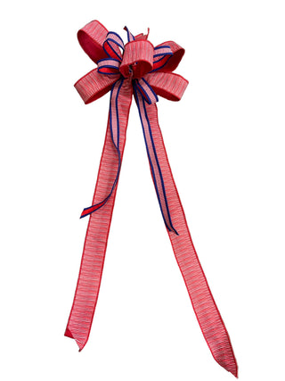 Red Mini Striped with Blue Edge Bow  red white blue America USA wired ribbon navy