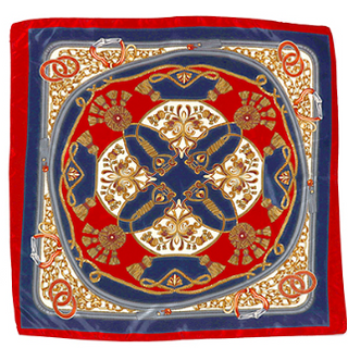 Red & Navy Tassel Printed Silky Bandana
