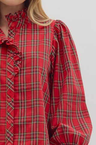 Red Plaid Long Sleeve Blouse