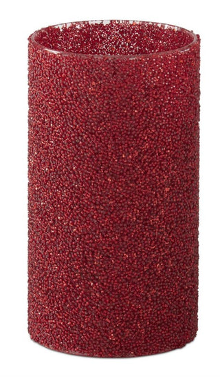 Red Seed Bead Glass Candle Slip Cover