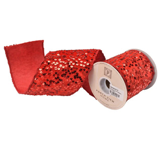 Red Sequin Velvet Ribbon 4" - Sold by the foot shine glitz season christmas