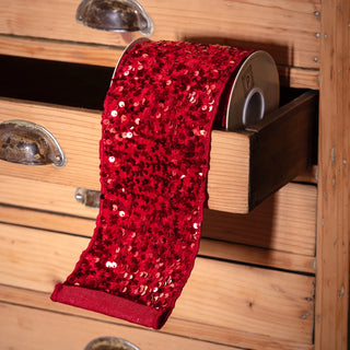 Red Sequin Velvet Ribbon 4" - Sold by the foot christmas