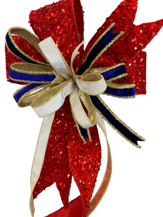 Red Sequin and Blue & White with Gold Bow velvet metallic tinsel