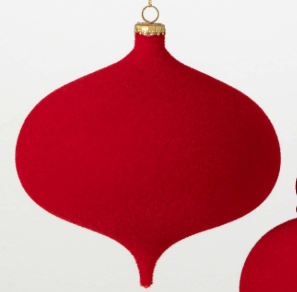 Red Christmas ornament with gold accent on a white background
