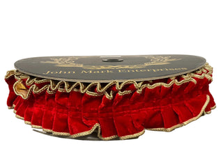Red velvet pleated ribbon with a gold pleated rim