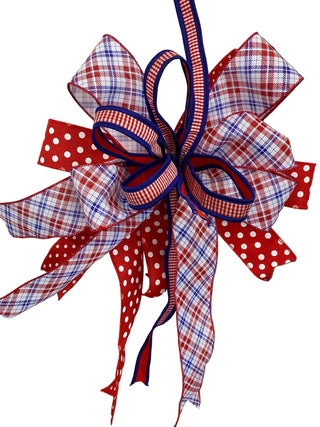 Red, White & Blue Plaid, Polka Dot and Check Bow america