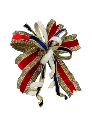 Red, White & Blue Velvet with Gold Fringe Bow  America Patriotic