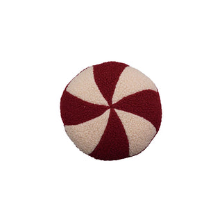 Red & White Faux Sherpa Peppermint Shaped Pillow