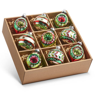 Red, White & Green Vintage Glass Ornaments Assorted nostalgic classic