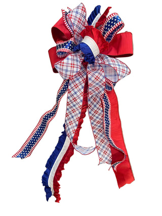 Red, White and Blue Bow plaid star stripe ruffle patriotic America