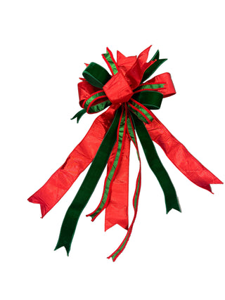 Red and Green with Red Pom Poms Bow