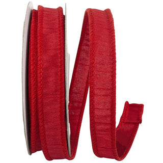 Red Dupion Wired Ribbon 7/8" SOLD BY THE FOOT